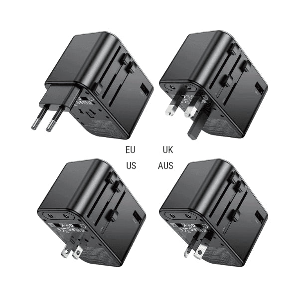 מטען אוניברסלי לחו"ל עם 3 חיבורי USB ו - Type - C מדגם HOCO AC32 - hoco - vaod