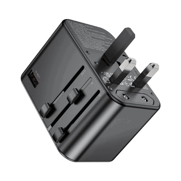 מטען אוניברסלי לחו"ל עם 3 חיבורי USB ו - Type - C מדגם HOCO AC32 - hoco - vaod