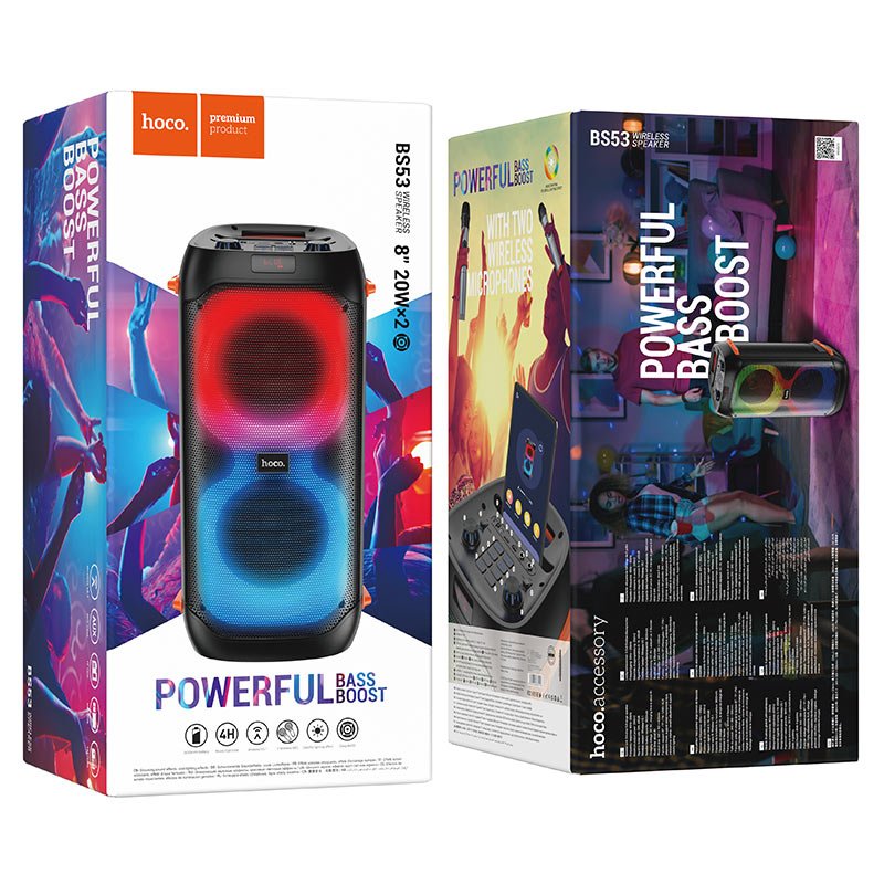 בידורית קריוקי מקצועית 40W + זוג מיקרופונים אלחוטיים HOCO BS53 - hoco - vaod