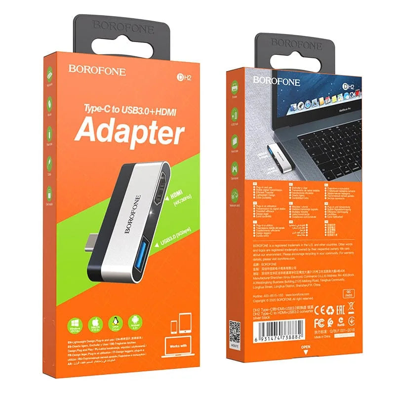 מתאם USB-C ל-HDMI ו-USB 3.0 BOROFONE DH2